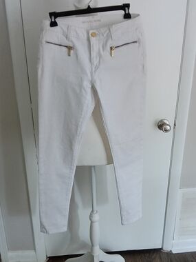 Michael Kors White Skinny Jeans with Gold Hardware
